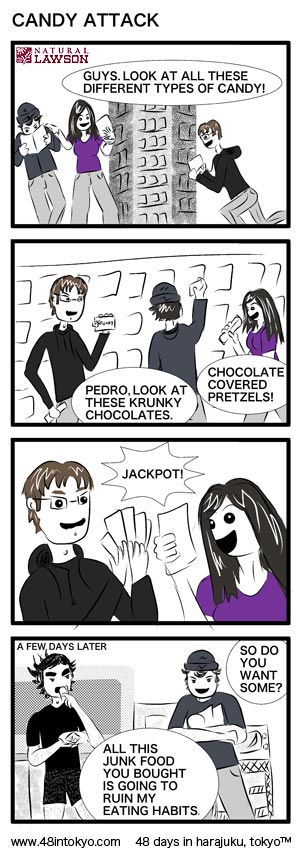 Adam, Jamie and Pedro go on a candy/junk food buying frenzy at Natural Lawson.