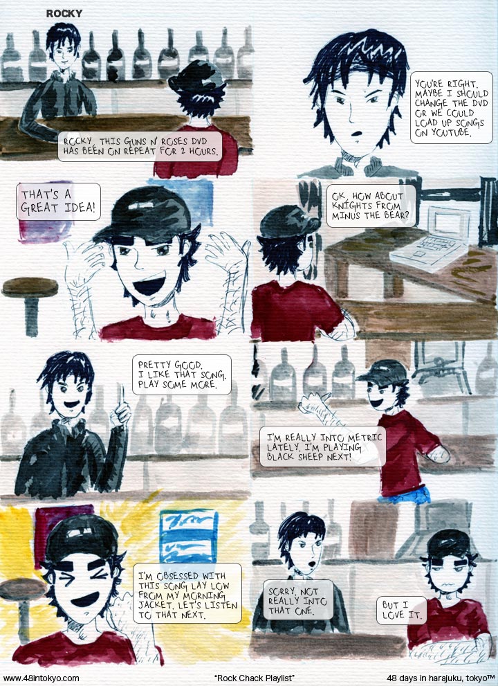 We're playing songs on youtube at Rock Bar Chack in Rocky's webcomic debut.
